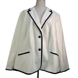 Talbots Woven Tipped Blazer Ivory Tuxedo Style